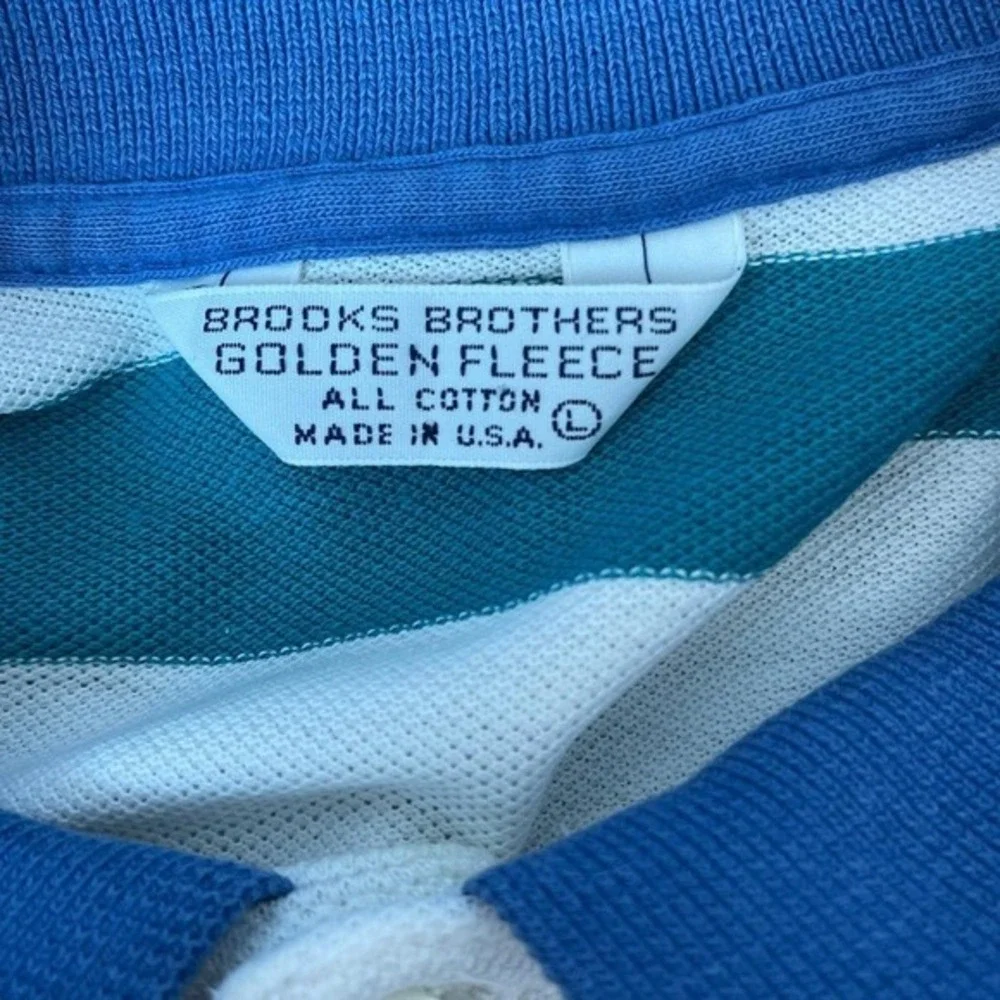 Vtg Brooks Brothers Men's L Polo‎ Shirt White Striped Golden Fleece USA Coastal